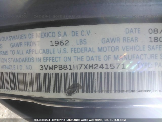 3VWPB81H7XM241571 - 1999 VOLKSWAGEN JETTA WOLFSBURG 绿色 照片 9