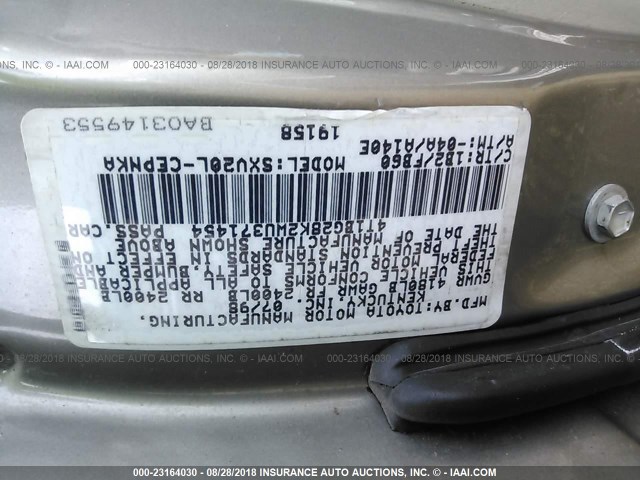 4T1BG28K2WU371454 - 1998 TOYOTA CAMRY CE/LE/XLE 金色 照片 9