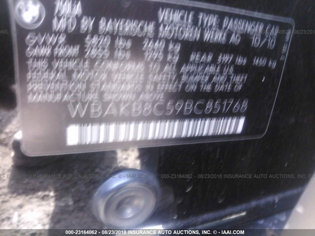 WBAKB8C59BC851768 - 2011 BMW 750 LI BLACK photo 9