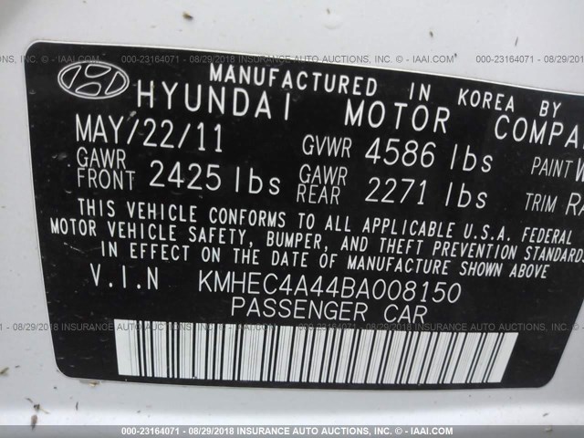 KMHEC4A44BA008150 - 2011 HYUNDAI SONATA HYBRID WHITE photo 9