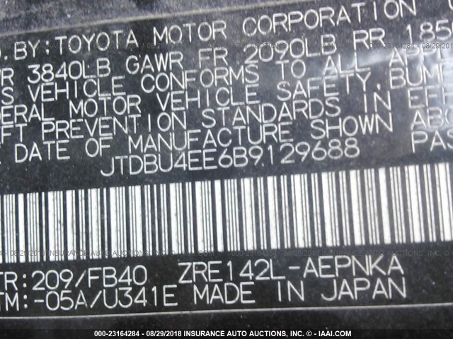 JTDBU4EE6B9129688 - 2011 TOYOTA COROLLA S/LE BLACK photo 9