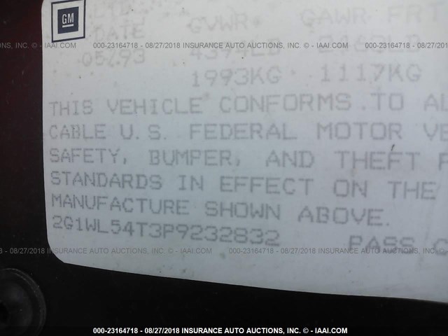 2G1WL54T3P9232832 - 1993 CHEVROLET LUMINA ბურგუნდია ფოტო 9