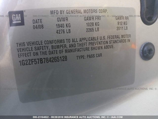 1G2ZF57B784265128 - 2008 PONTIAC G6 VALUE LEADER/BASE SILVER photo 9