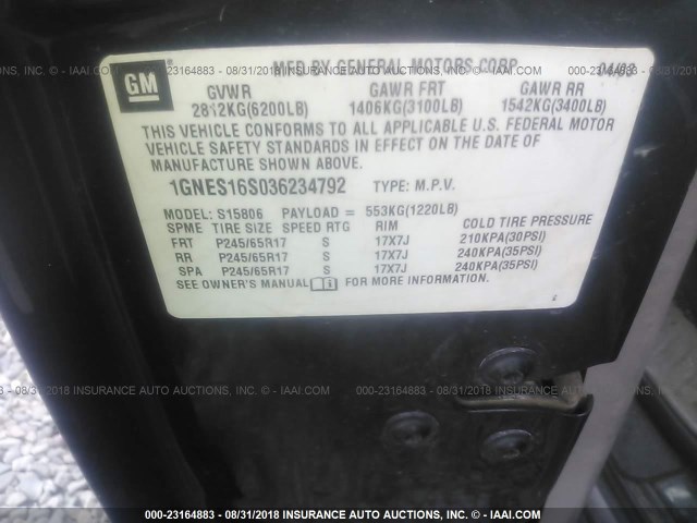 1GNES16S036234792 - 2003 CHEVROLET TRAILBLAZER EXT Unknown photo 9