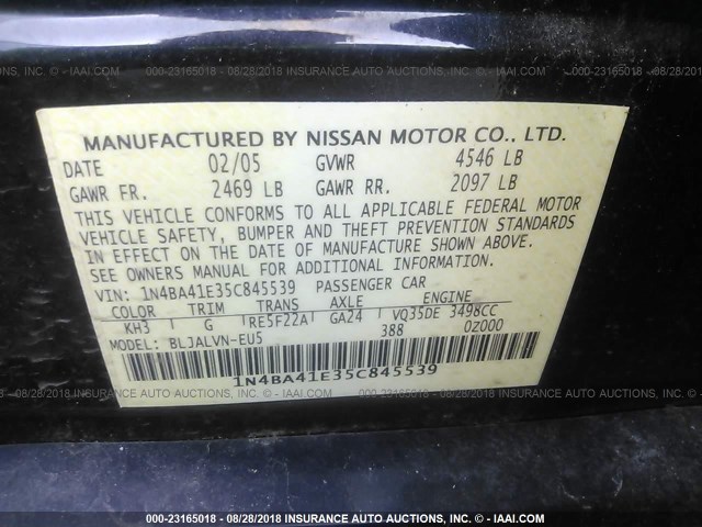 1N4BA41E35C845539 - 2005 NISSAN MAXIMA SE/SL BLACK photo 9