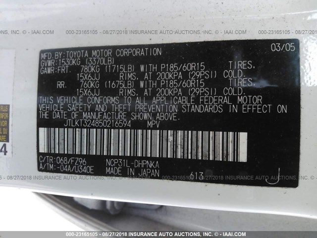 JTLKT324850216594 - 2005 TOYOTA SCION XB Weiß Foto 9