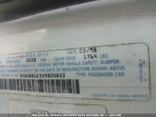 3VWAB81E3XM800853 - 1999 VOLKSWAGEN CABRIO 白色 照片 9