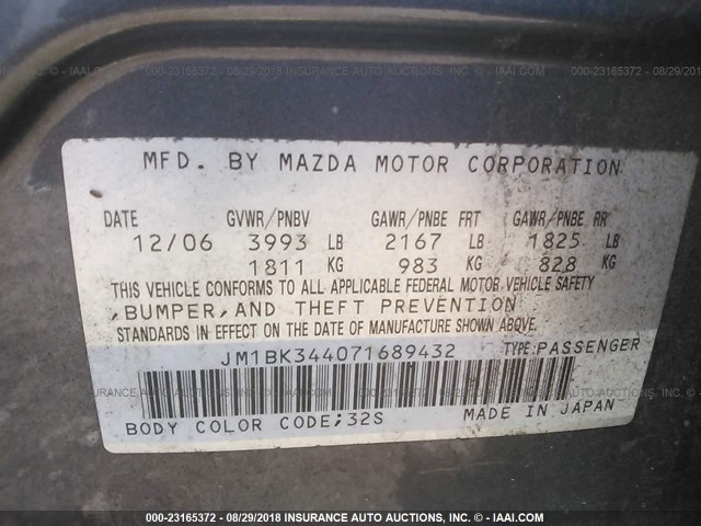 JM1BK344071689432 - 2007 MAZDA 3 HATCHBACK GRAY photo 9