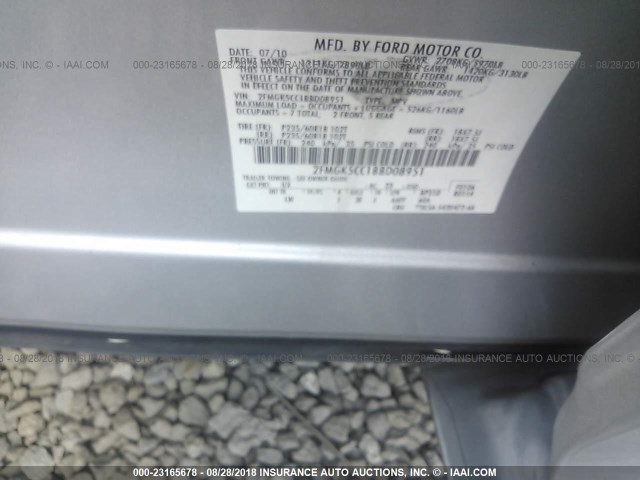 2FMGK5CC1BBD08951 - 2011 FORD FLEX SEL SILVER photo 9