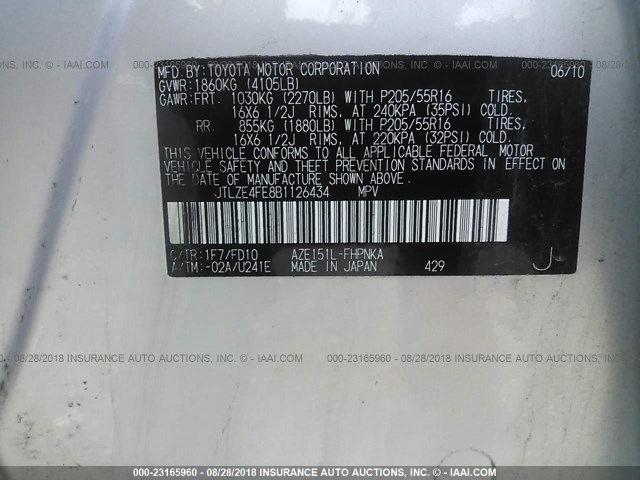 JTLZE4FE8B1126434 - 2011 TOYOTA SCION XB Күміс фото 9