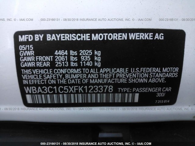 WBA3C1C5XFK123378 - 2015 BMW 328 I SULEV WHITE photo 9