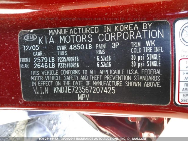 KNDJE723567207425 - 2006 KIA NEW SPORTAGE  RED photo 9