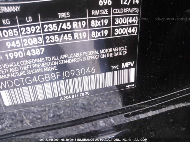 WDCTG4GB8FJ093046 - 2015 MERCEDES-BENZ GLA 250 4MATIC BLACK photo 9