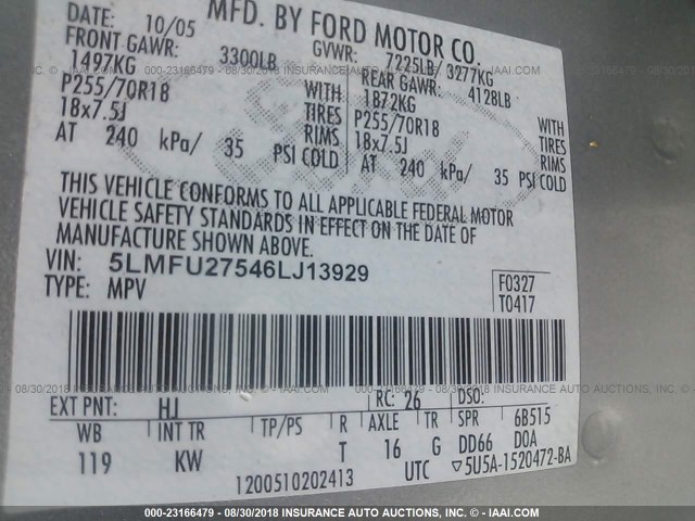 5LMFU27546LJ13929 - 2006 LINCOLN NAVIGATOR Silber Foto 9