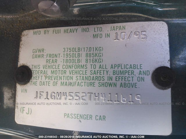 JF1GM4552TH411619 - 1996 SUBARU IMPREZA LX GREEN photo 9