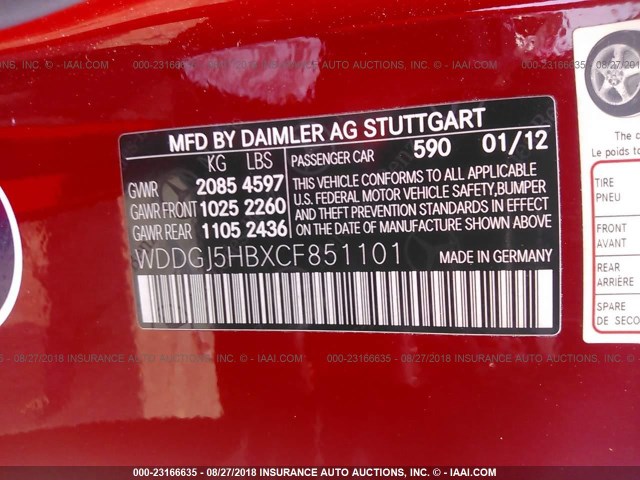 WDDGJ5HBXCF851101 - 2012 MERCEDES-BENZ C 350 RED photo 9