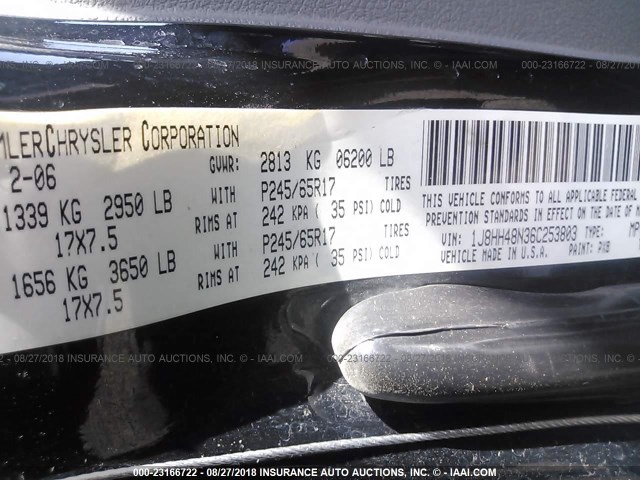 1J8HH48N36C253803 - 2006 JEEP COMMANDER BLACK photo 9