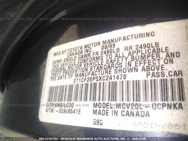 2T1CF28P5XC241478 - 1999 TOYOTA CAMRY SOLARA SE/SLE ლურჯი ფოტო 9