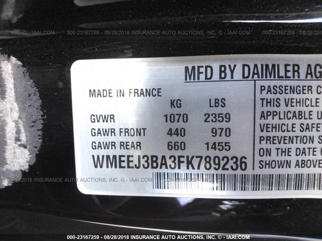 WMEEJ3BA3FK789236 - 2015 SMART FORTWO PURE/PASSION WHITE photo 9