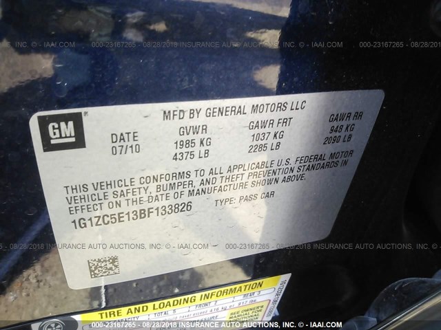 1G1ZC5E13BF133826 - 2011 CHEVROLET MALIBU 1LT მუქი ლურჯი ფოტო 9