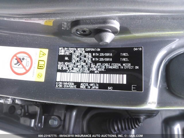 JTJYARBZ2J2114584 - 2018 LEXUS NX 300/BASE/F SPORT 灰色 照片 9