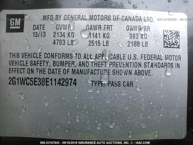 2G1WC5E38E1142974 - 2014 CHEVROLET IMPALA LIMITED LTZ GRAY photo 9