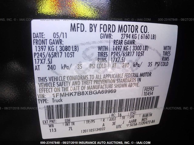 1FMHK7B8XBGA69969 - 2011 FORD EXPLORER BLACK photo 9