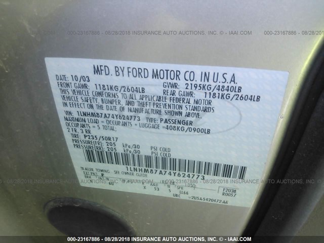 1LNHM87A74Y624773 - 2004 LINCOLN LS BEIGE photo 9