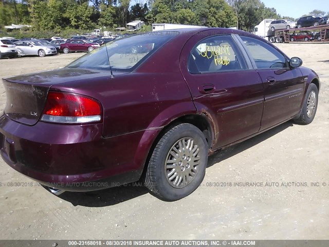 1C3EL46U21N694102 - 2001 CHRYSLER SEBRING LX BURGUNDY photo 4