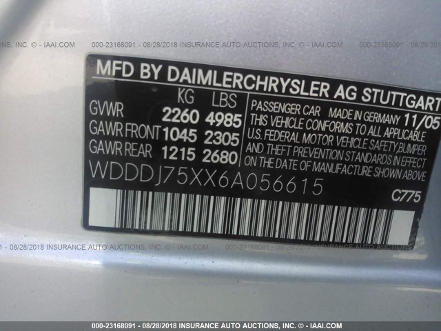 WDDDJ75XX6A056615 - 2006 MERCEDES-BENZ CLS 500C SILVER photo 9