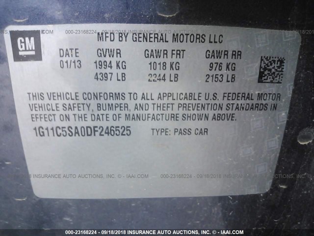 1G11C5SA0DF246525 - 2013 CHEVROLET MALIBU 1LT BLUE photo 9