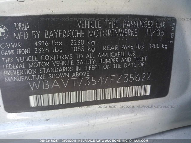 WBAVT73547FZ35622 - 2007 BMW 328 XIT SILVER photo 9