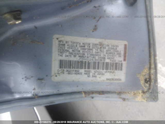 JT2VV21E4L3003878 - 1990 TOYOTA CAMRY DLX BLUE photo 9