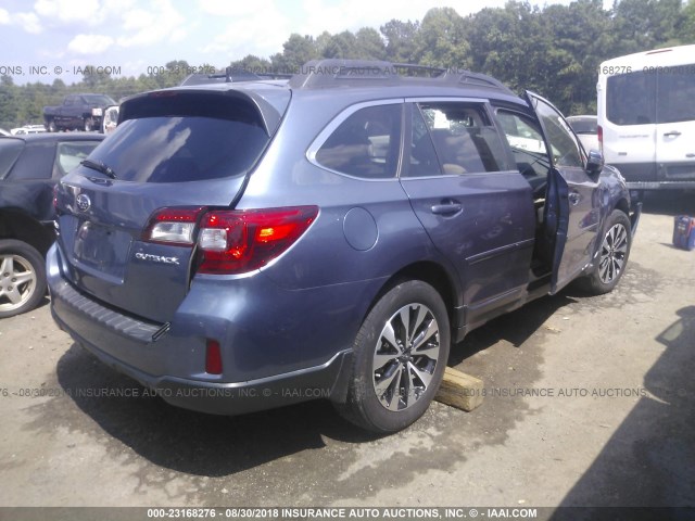 4S4BSBNC7G3252866 - 2016 SUBARU OUTBACK 2.5I LIMITED BLUE photo 4