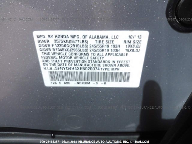 5FRYD4H4XEB020074 - 2014 ACURA MDX TECHNOLOGY SILVER photo 9