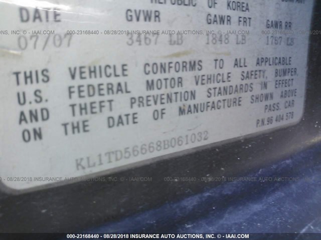 KL1TD56668B061032 - 2008 CHEVROLET AVEO LS BLACK photo 9