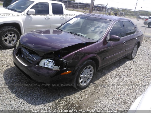 JN1CA31D61T816338 - 2001 NISSAN MAXIMA GXE/SE/GLE/20TH ANNIV BURGUNDY photo 2