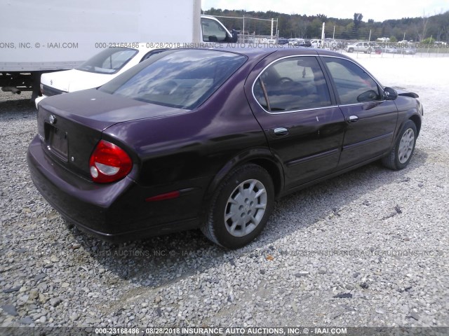 JN1CA31D61T816338 - 2001 NISSAN MAXIMA GXE/SE/GLE/20TH ANNIV BURGUNDY photo 4