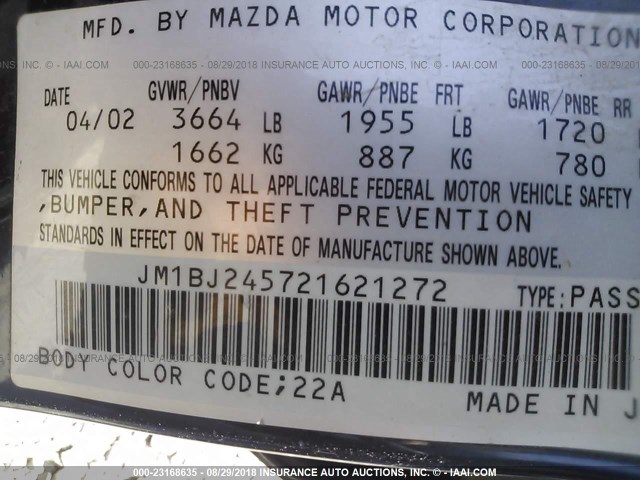 JM1BJ245721621272 - 2002 MAZDA PROTEGE PR5 蓝色 照片 9