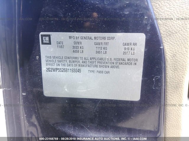 2G2WP552681193045 - 2008 PONTIAC GRAND PRIX Navy photo 9