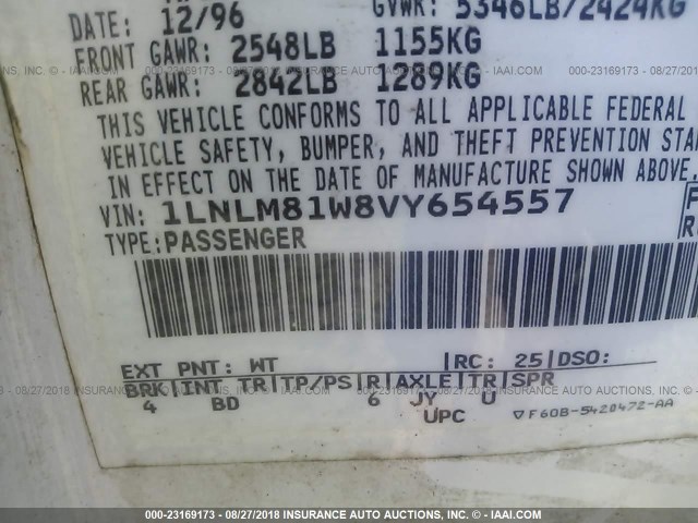 1LNLM81W8VY654557 - 1997 LINCOLN TOWN CAR EXECUTIVE Белый фото 9