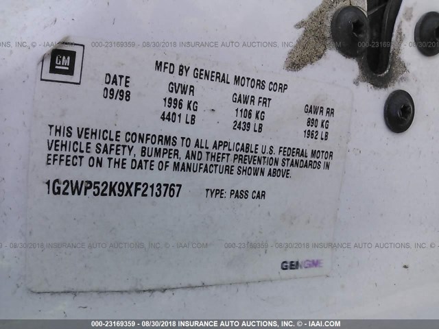 1G2WP52K9XF213767 - 1999 PONTIAC GRAND PRIX GT WHITE photo 9