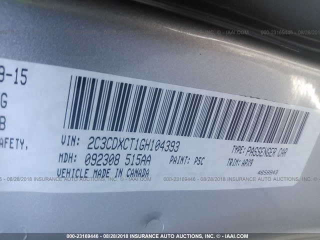 2C3CDXCT1GH104393 - 2016 DODGE CHARGER R/T GRAY photo 9
