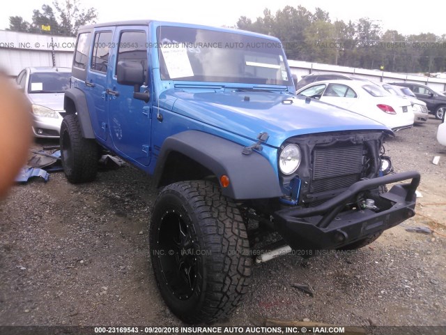 1C4BJWDG9FL740721 - 2015 JEEP WRANGLER UNLIMITE SPORT BLUE photo 1