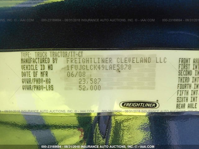 1FUJGLCK49LAE5878 - 2009 FREIGHTLINER CASCADIA 125  Unknown photo 10