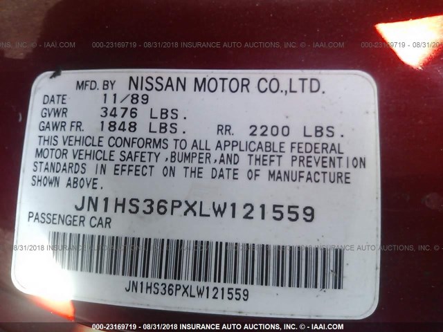 JN1HS36PXLW121559 - 1990 NISSAN 240SX SE RED photo 9