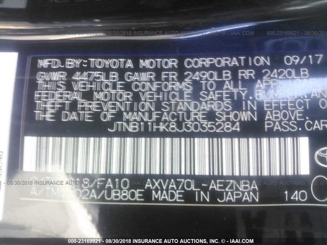 JTNB11HK8J3035284 - 2018 TOYOTA CAMRY L/LE/XLE/SE/XSE BLACK photo 9