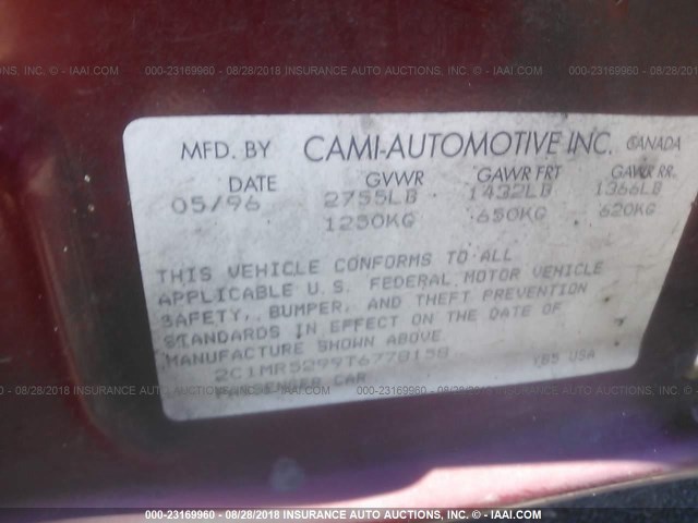 2C1MR5299T6778158 - 1996 GEO METRO LSI BURGUNDY photo 9