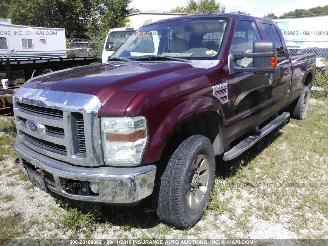 1FTWW31R38EC02238 - 2008 FORD F350 4X4 CREWCAB SRW SUPER DUTY RED photo 2