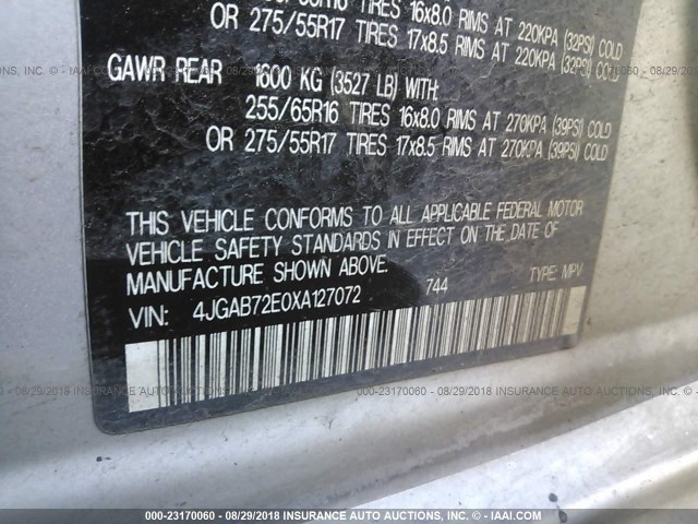 4JGAB72E0XA127072 - 1999 MERCEDES-BENZ ML 430 Silber Foto 9